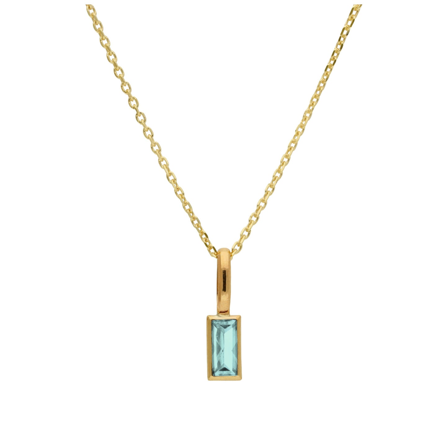 Collier en or 9 carats avec aigue-marine baguette et zircone cubique, 40 à 50 cm