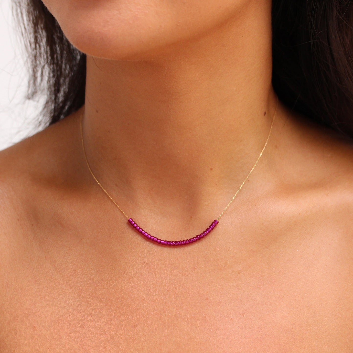 Collier en or 9 carats avec rubis et zircone cubique, pierre de naissance de juillet