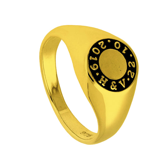 Chevalière en argent sterling plaqué or sur mesure avec message circulaire J - Z+1