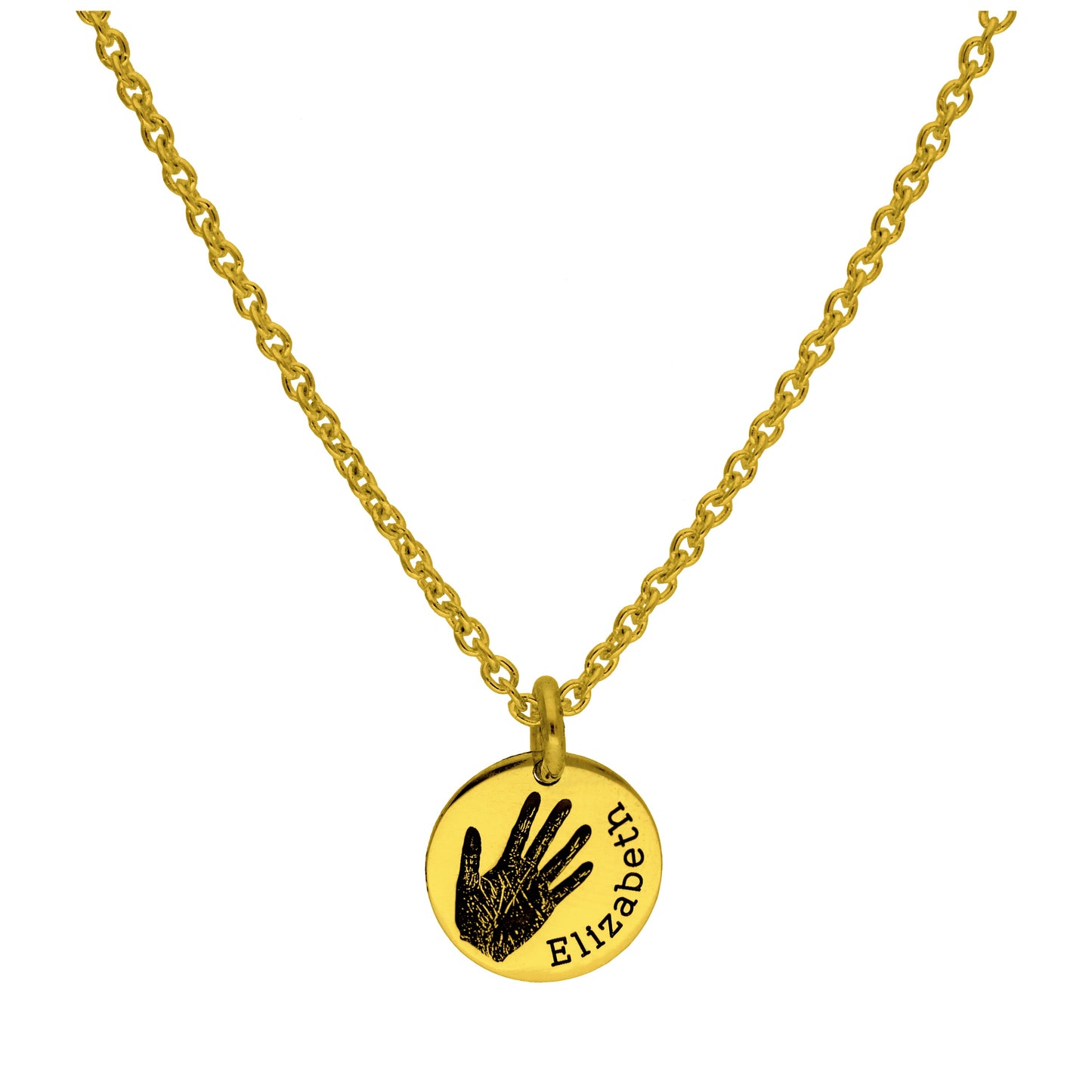 Collier rond en argent sterling plaqué or sur mesure avec empreinte de main, 40 à 61 cm