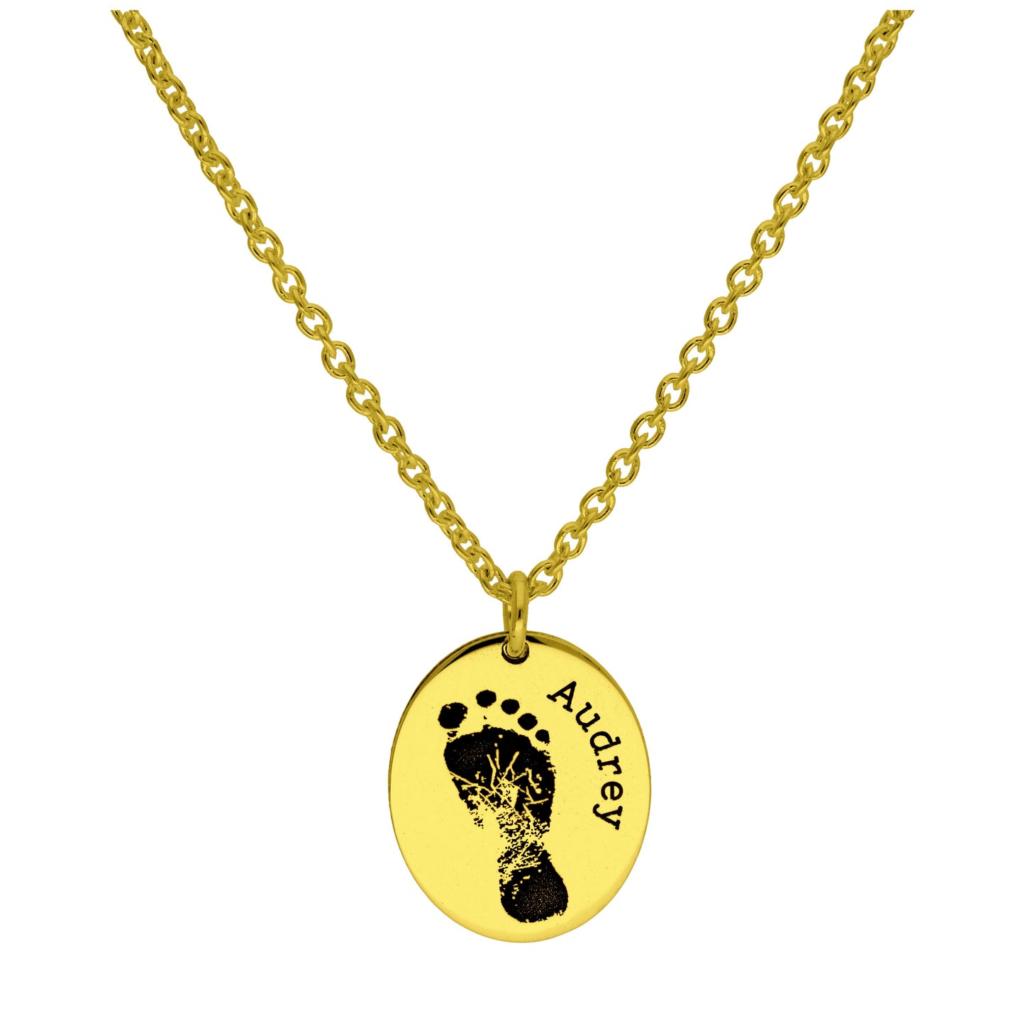Collier ovale en argent sterling plaqué or sur mesure avec empreinte de pied, 40 à 61 cm