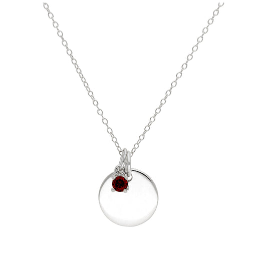 Collier en argent sterling avec pierre de naissance et plaque ronde gravable, 35,6 à 55,9 cm