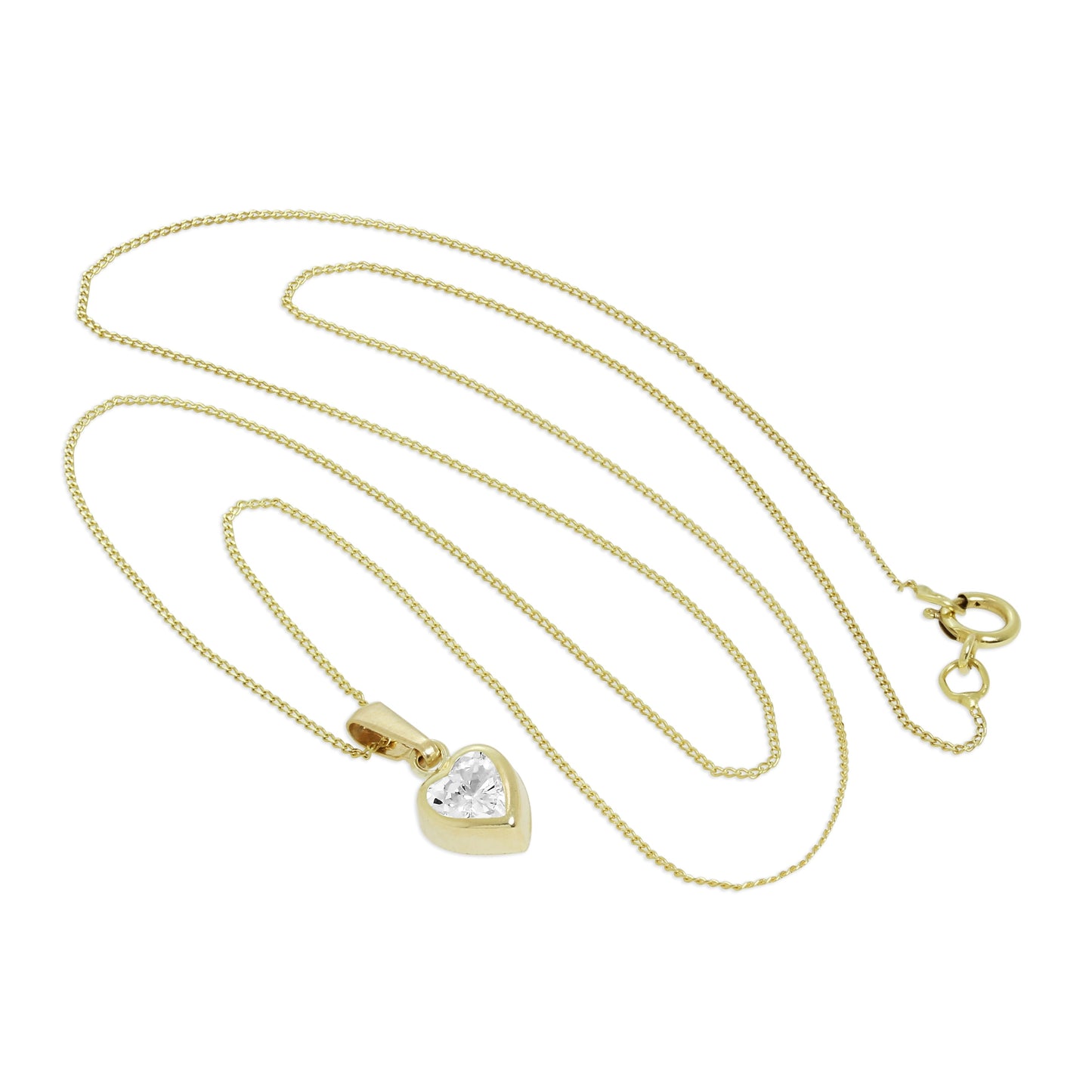 Collier avec pendentif cœur en or 9 carats et cristal CZ transparent de 5 mm, 40 à 50 cm