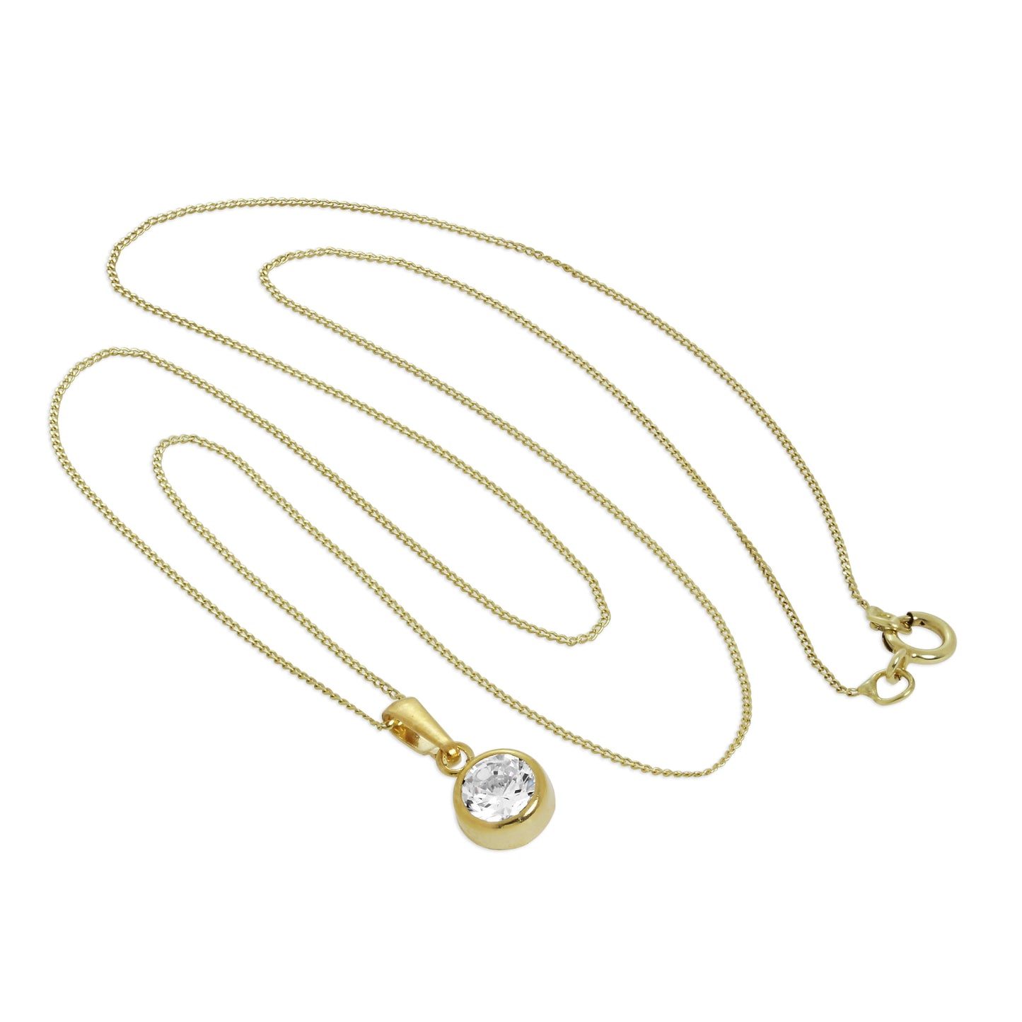 Collier avec pendentif rond en or 9 carats et cristal CZ transparent de 5 mm, 40 à 50 cm