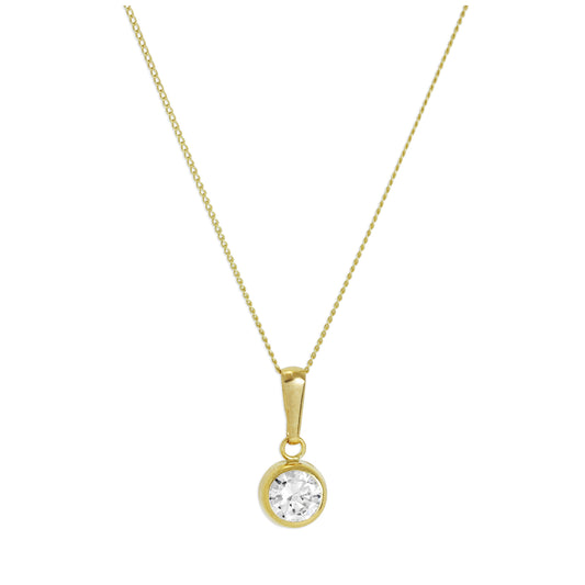 Collier avec pendentif rond en or 9 carats et cristal CZ transparent de 5 mm, 40 à 50 cm