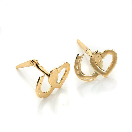 Boucles d'oreilles à tige Andralok en or jaune 9 carats, cœur et fer à cheval