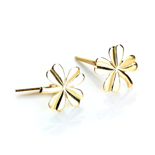 Boucles d'oreilles à tige en or jaune 9 carats Andralok, motif fleur à 4 feuilles