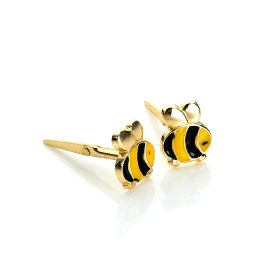 Boucles d'oreilles à tige Andralok en or jaune 9 carats émaillé en forme de bourdon mignon