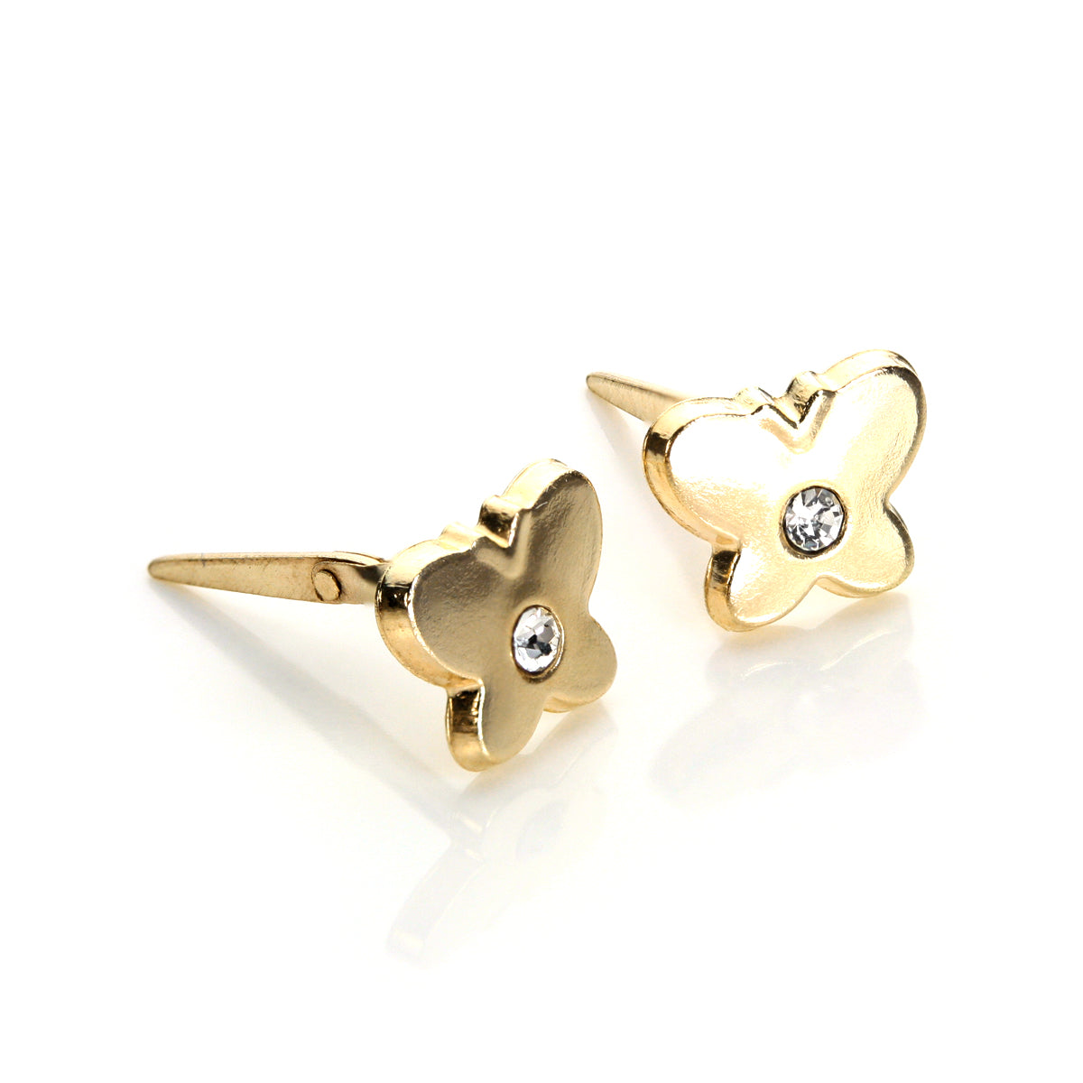 Boucles d'oreilles papillon Andralok en or jaune 9 carats et cristal transparent