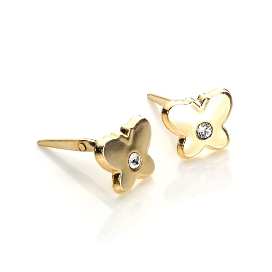 Boucles d'oreilles papillon Andralok en or jaune 9 carats et cristal transparent