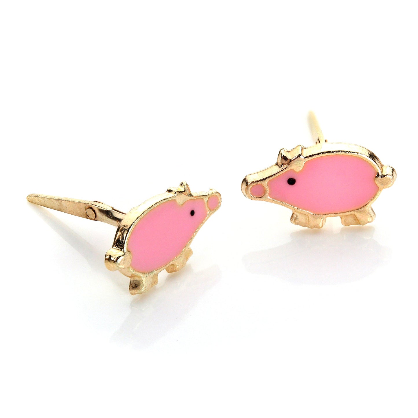Boucles d'oreilles à tige en or jaune 9 carats avec motif cochon émaillé Andralok