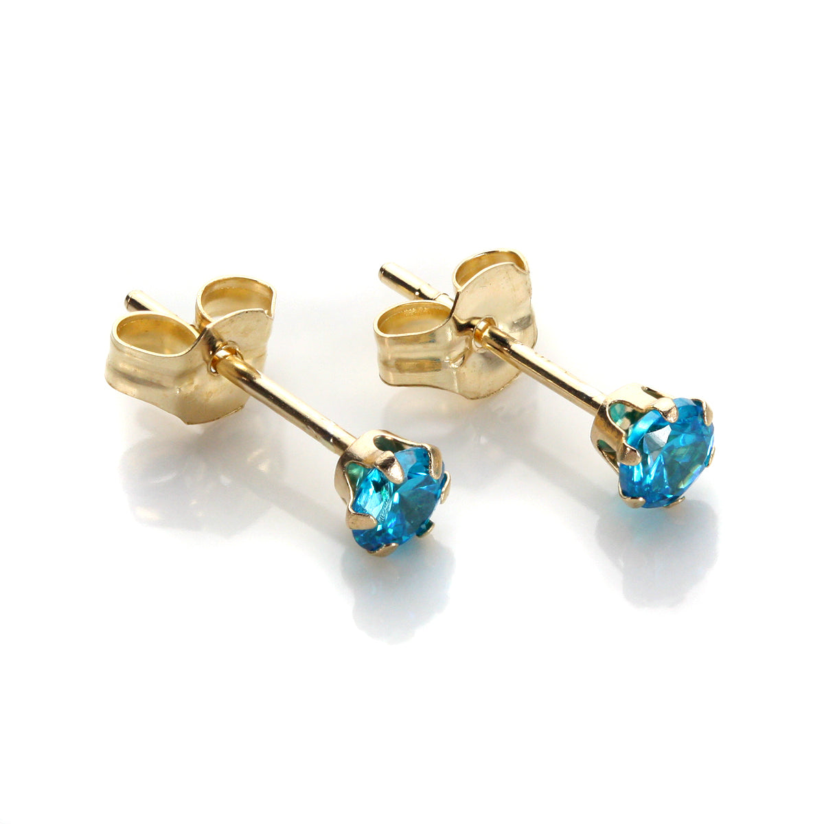 Boucles d'oreilles rondes en or jaune 9 carats avec cristaux de 3 mm