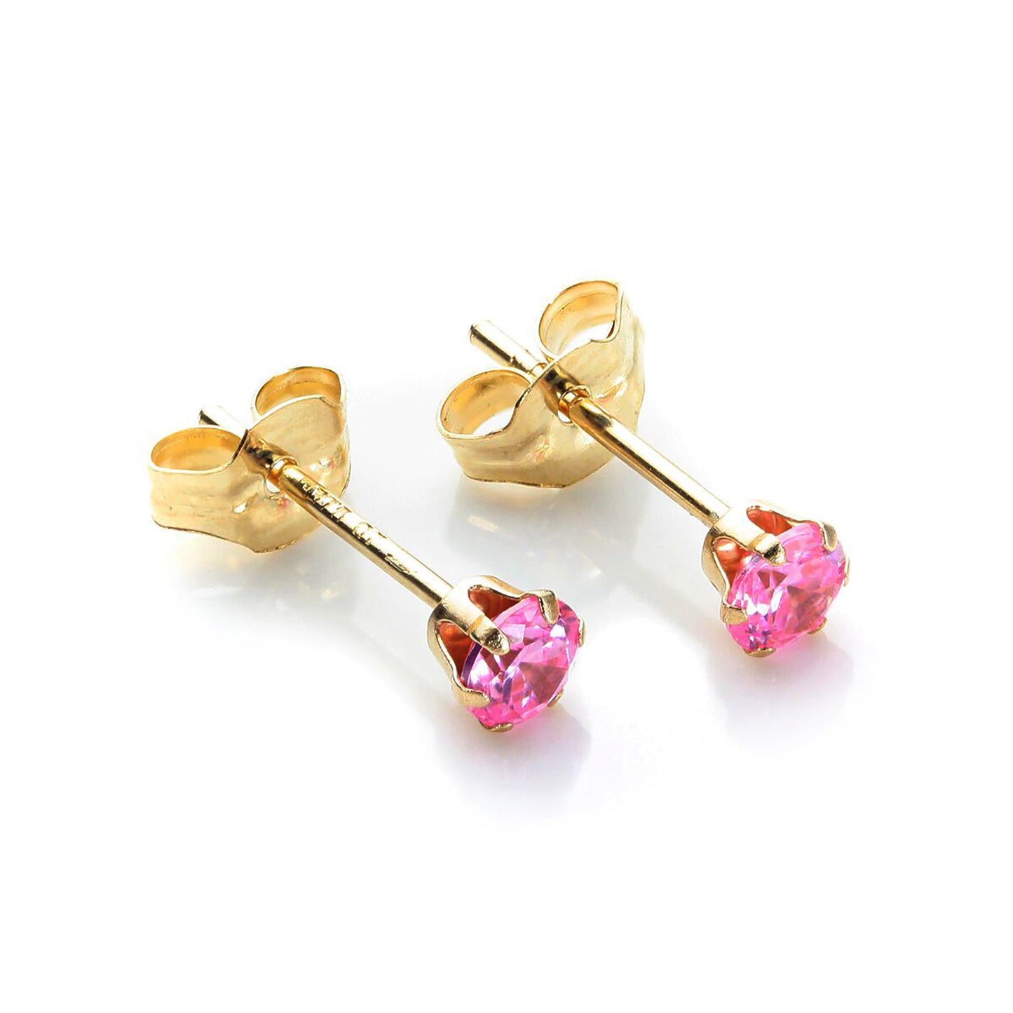 Boucles d'oreilles rondes en or jaune 9 carats avec cristaux de 3 mm