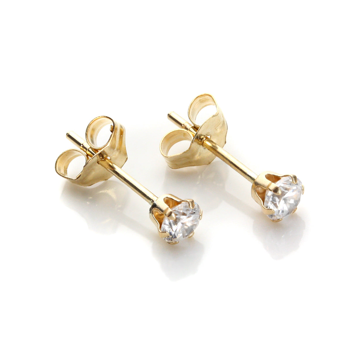 Boucles d'oreilles rondes en or jaune 9 carats avec cristaux de 3 mm