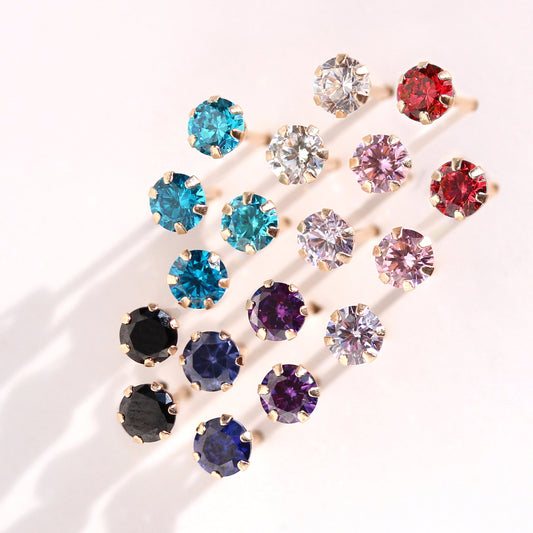 Boucles d'oreilles rondes en or jaune 9 carats avec cristaux de 3 mm