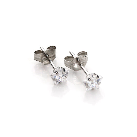 Boucles d'oreilles à tige en or blanc 9 carats avec cristaux transparents de 4 mm