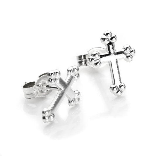 Boucles d'oreilles à tige en argent sterling avec croix surélevée