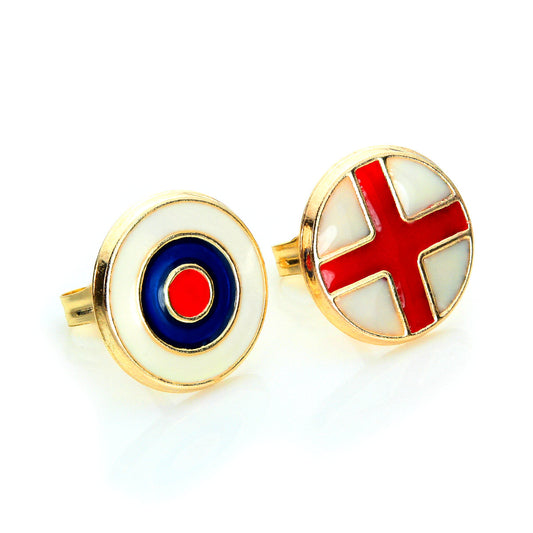 Boucles d'oreilles à tige en or jaune 9 carats avec drapeau et cible de l'Angleterre émaillés