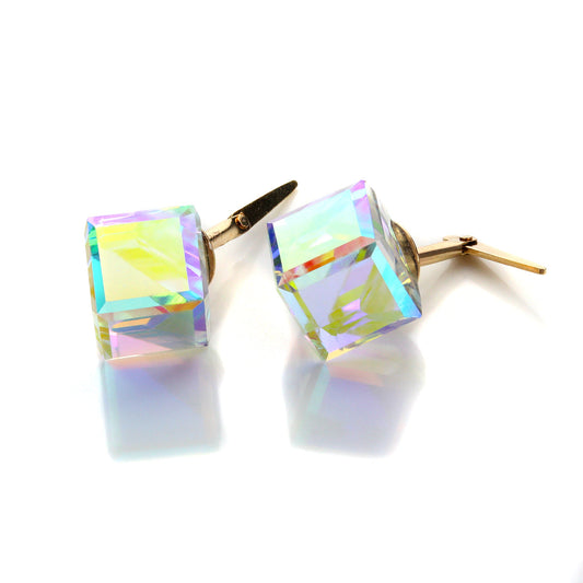 Boucles d'oreilles Andralok en or jaune 9 carats avec cristaux Aurora Borealis