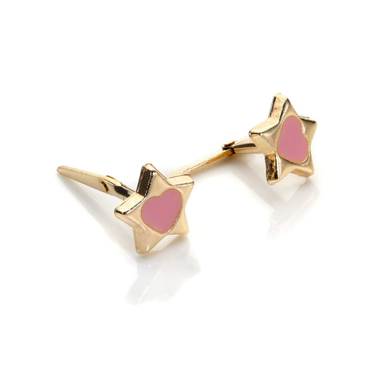 Boucles d'oreilles Andralok en or jaune 9 carats, cœur émaillé dans une étoile