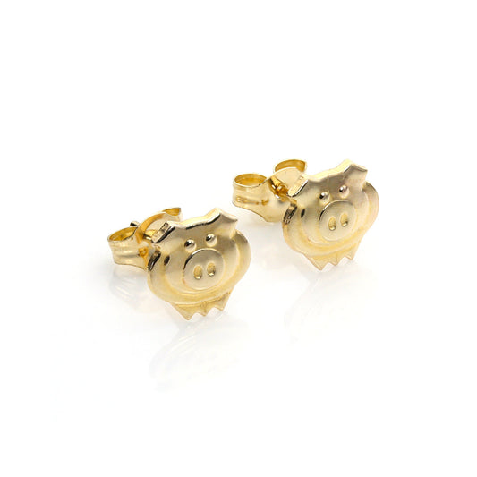 Boucles d'oreilles à tige en or 9 carats en forme de cochon mignon