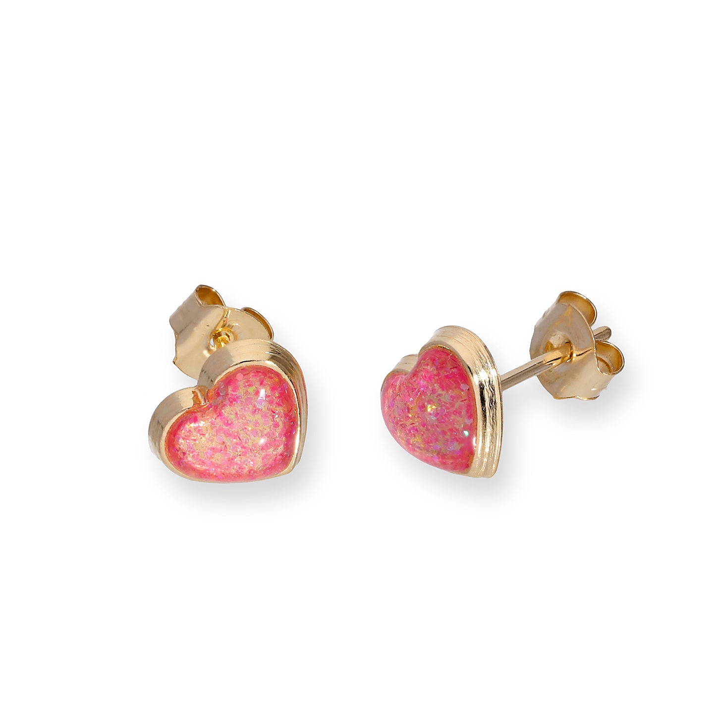 Boucles d'oreilles à tige en forme de cœur en or 9 carats et émail pailleté, disponibles en 6 couleurs