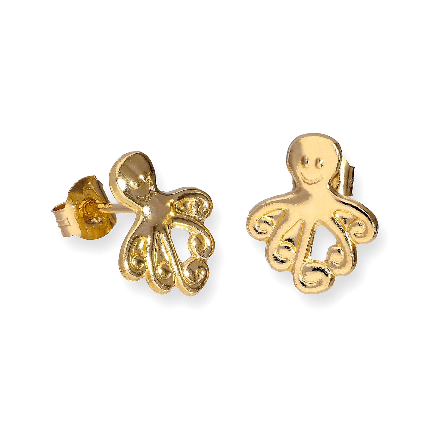 Boucles d'oreilles à tige en or 9 carats en forme de pieuvre plate