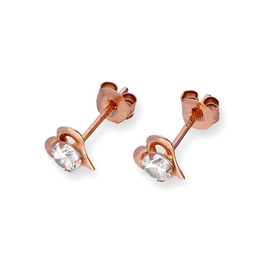 Boucles d'oreilles à tige en forme de cœur ouvert en or rose 9 carats et cristal CZ transparent
