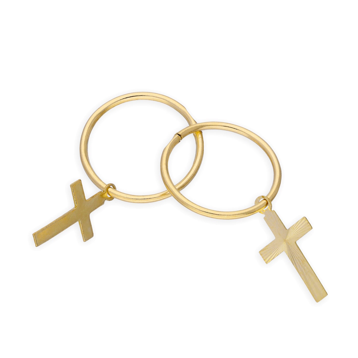 Boucles d'oreilles créoles croix en or jaune 9 carats