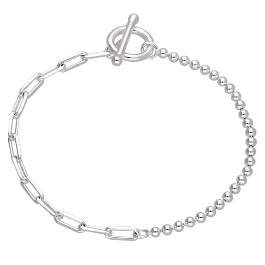 Bracelet chaîne à billes trombone en argent sterling avec barre en T
