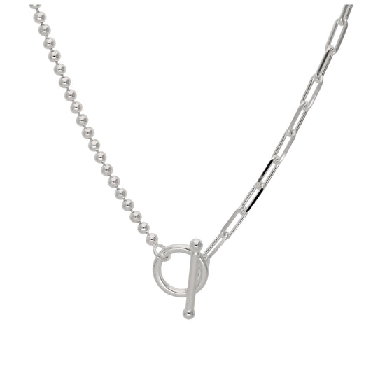 Collier chaîne à billes trombone en argent sterling avec barre en T