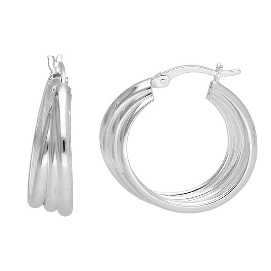 Boucles d'oreilles créoles rondes entrelacées en argent sterling à triple torsion