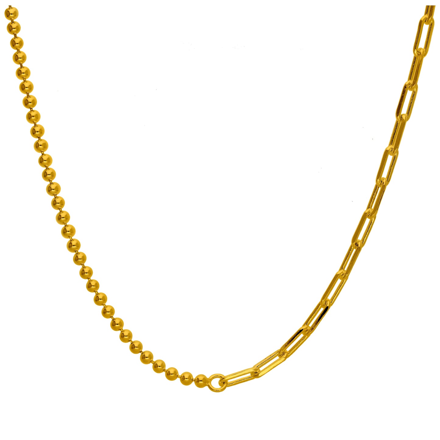Collier chaîne à billes en argent sterling plaqué or avec barre en T et trombone