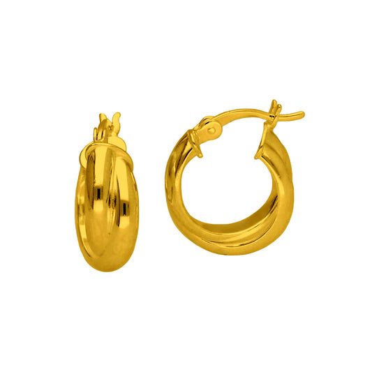 Boucles d'oreilles créoles en argent sterling plaqué or avec double corde torsadée entrelacée