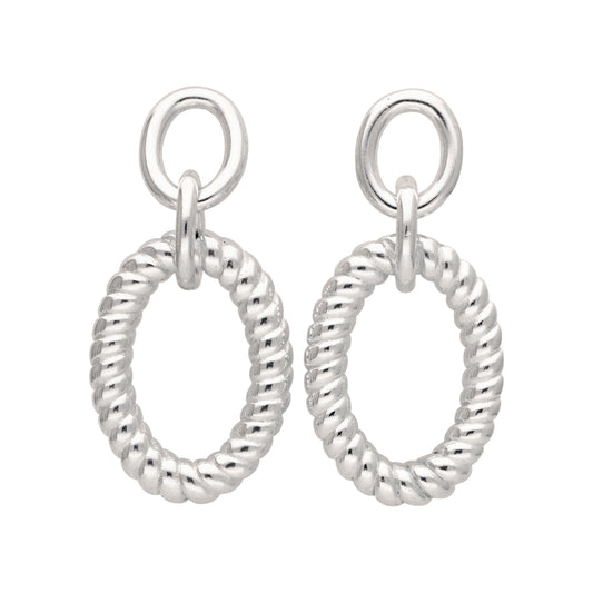 Boucles d'oreilles pendantes en argent sterling à double corde torsadée ovale