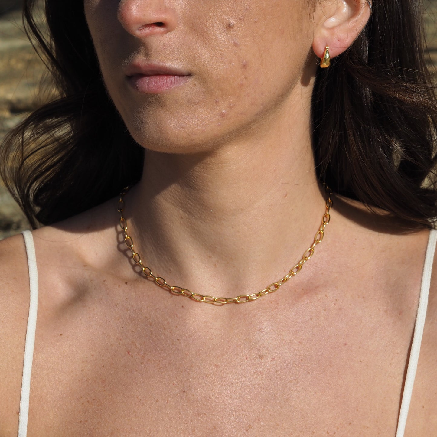 Collier ovale Belcher en argent sterling plaqué or - 45 cm