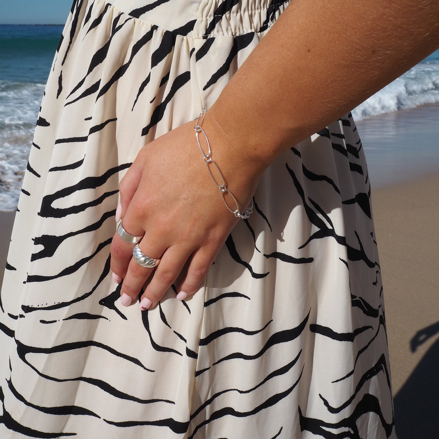 Bracelet Figaro ovale en argent sterling - 7,5 pouces