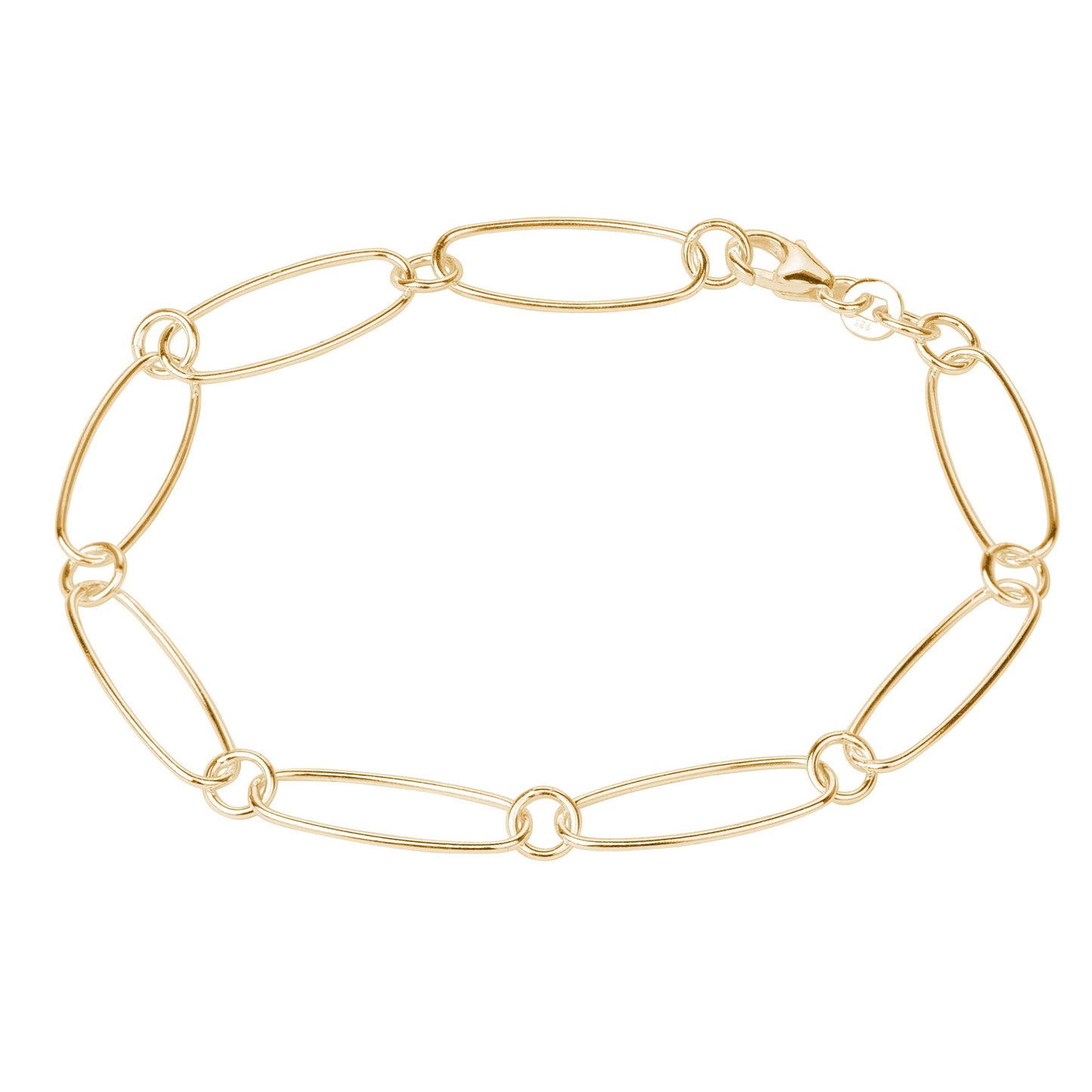 Bracelet Figaro ovale en argent sterling plaqué or - 7,5 pouces