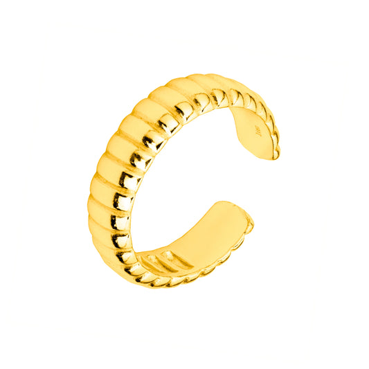 Bague ajustable en argent sterling plaqué or massif à texture striée