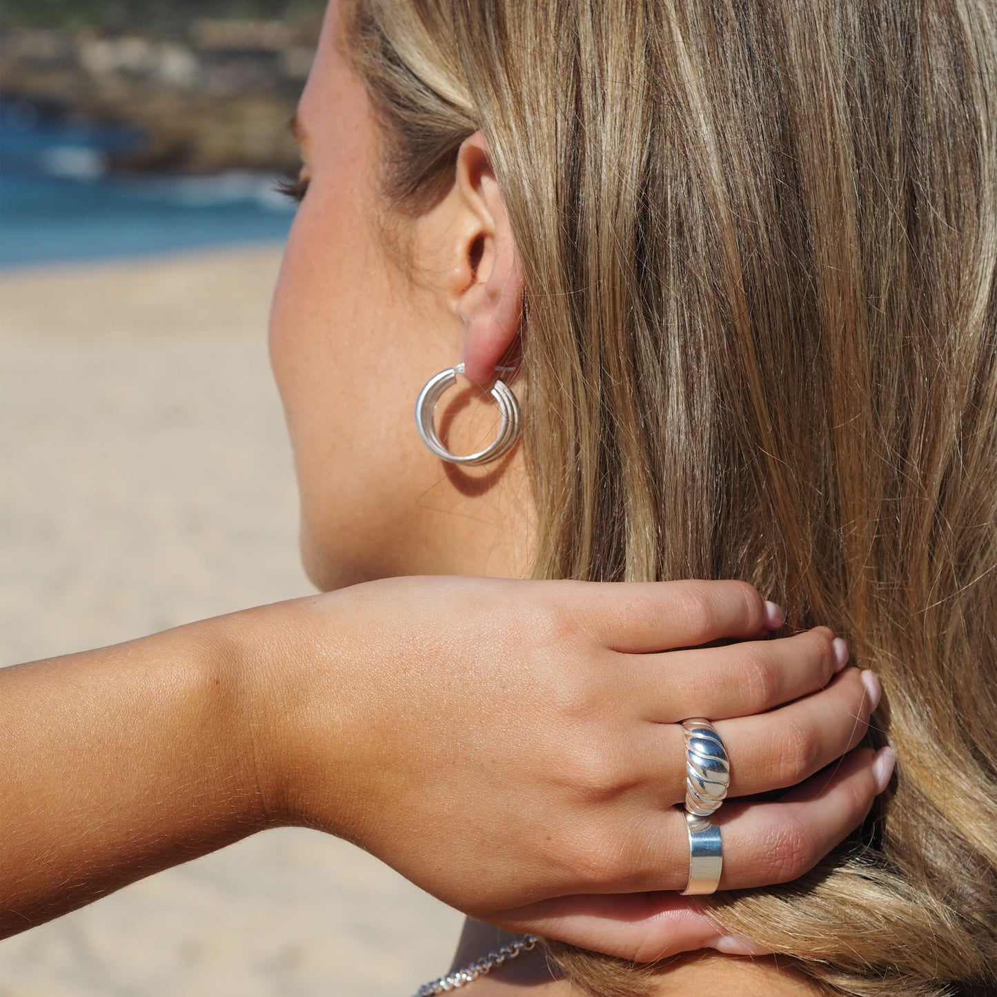 Bague ajustable en argent sterling avec corde torsadée épaisse