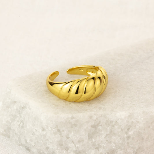 Bague ajustable en argent sterling plaqué or massif avec grosse corde torsadée