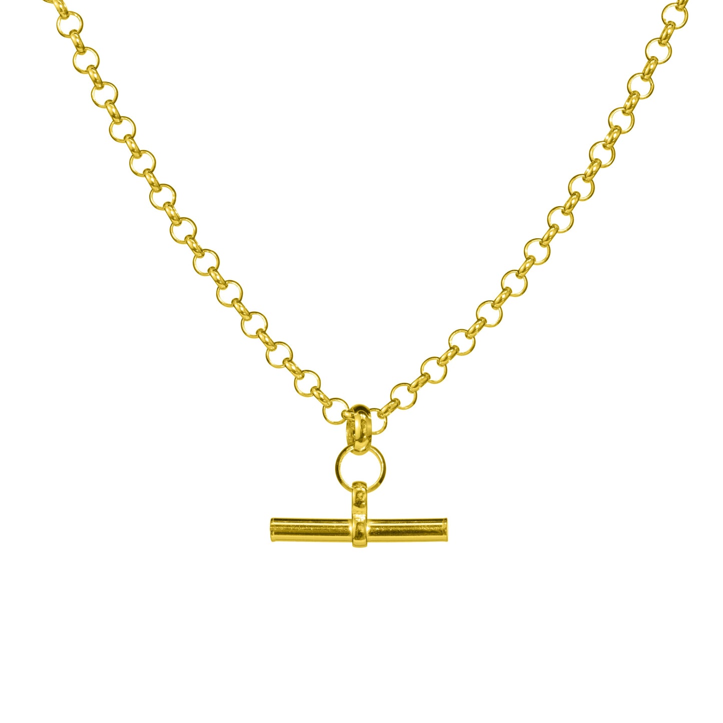 Collier chaîne rolo en argent sterling plaqué or avec barre en T de 45,7 cm