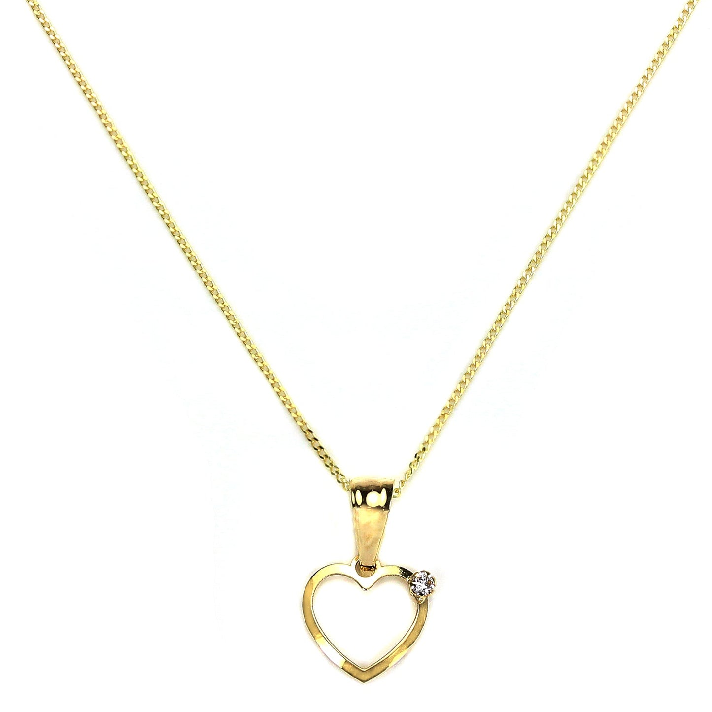 Pendentif en or 9 carats avec cœur ouvert et diamants