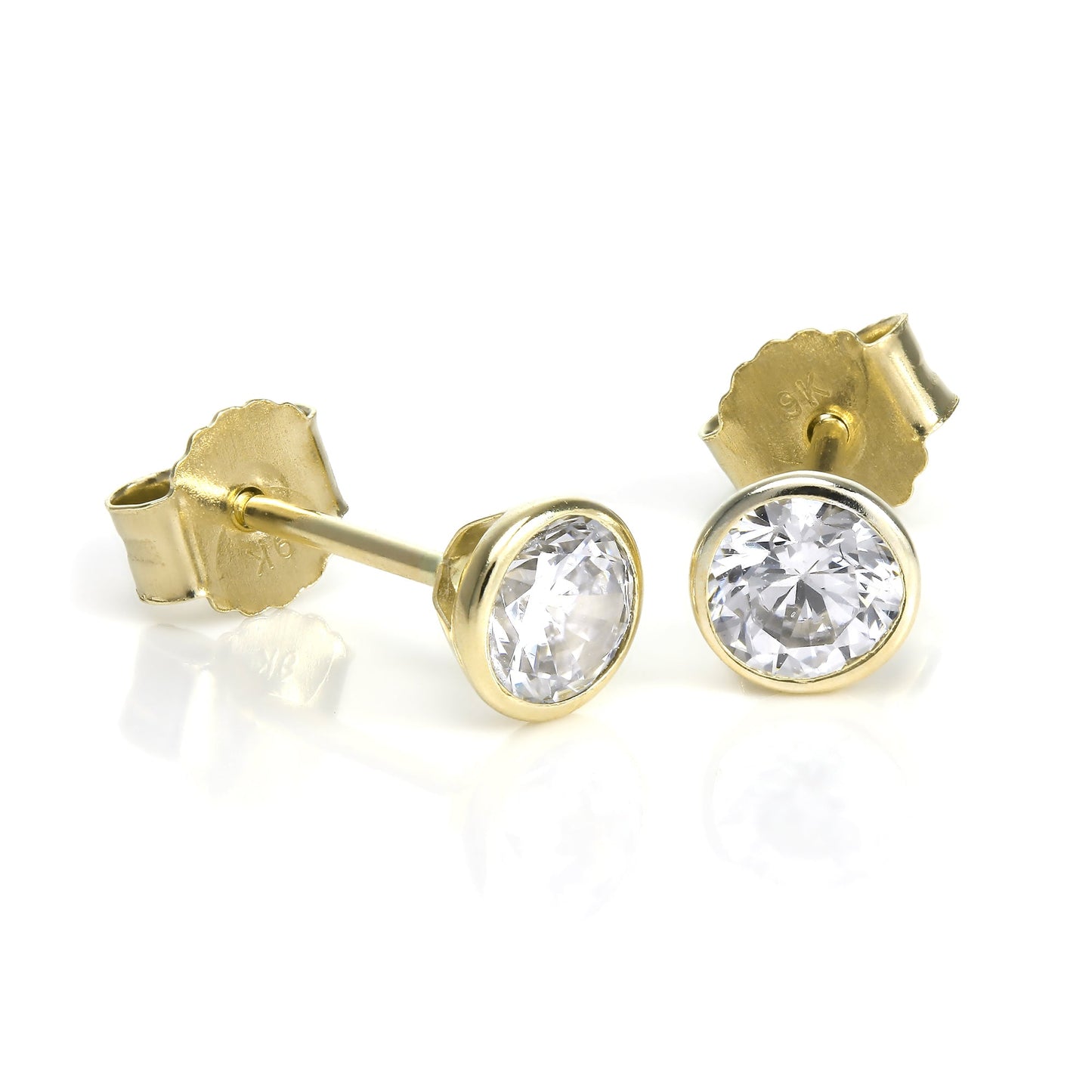 Boucles d'oreilles à tige en or 9 carats et cristal rond transparent CZ de 4 mm
