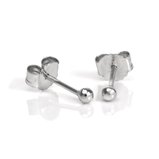 Boucles d'oreilles à tige en or blanc 9 carats avec boule de 2 mm