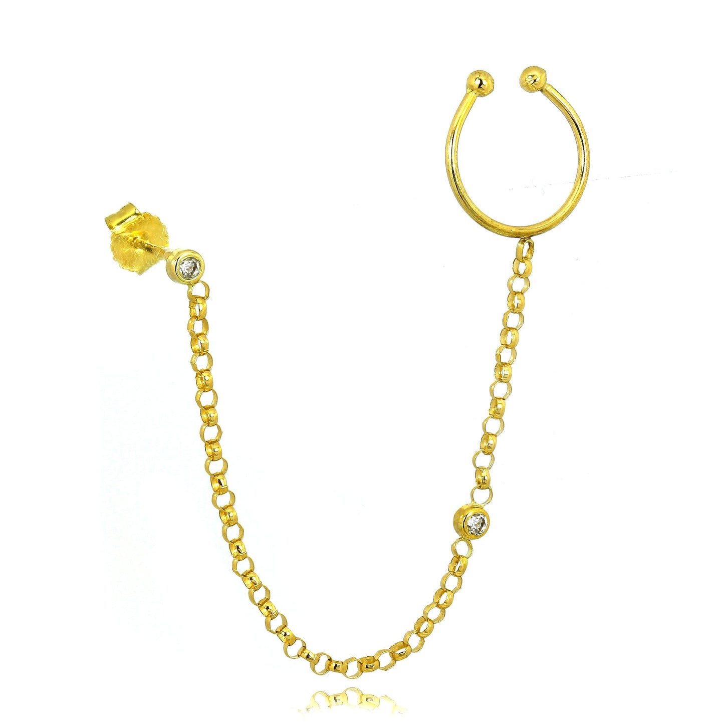 Boucle d'oreille simple en or 9 carats avec chaîne Belcher