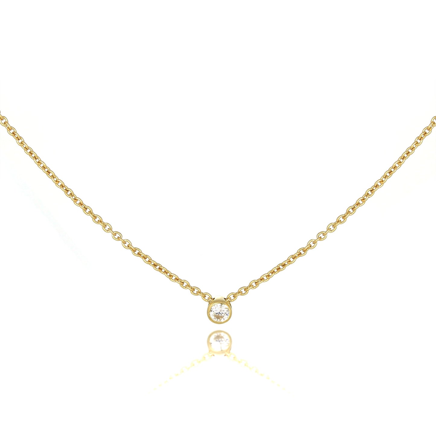 Collier en or 9 carats avec chaîne Belcher fine de 45,7 cm et cristal CZ transparent de 2 mm