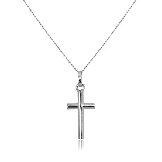 Pendentif croix en or blanc 9 carats sur chaîne de 40 à 50 cm