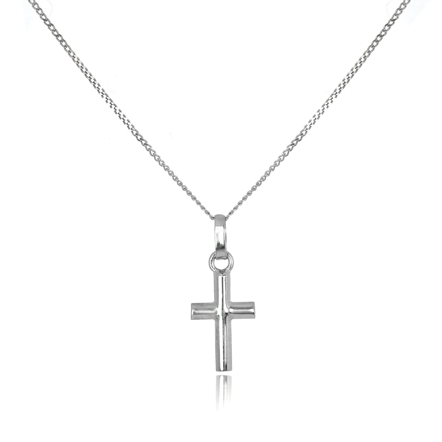 Pendentif petite croix en or blanc 9 carats sur chaîne de 40 à 50 cm
