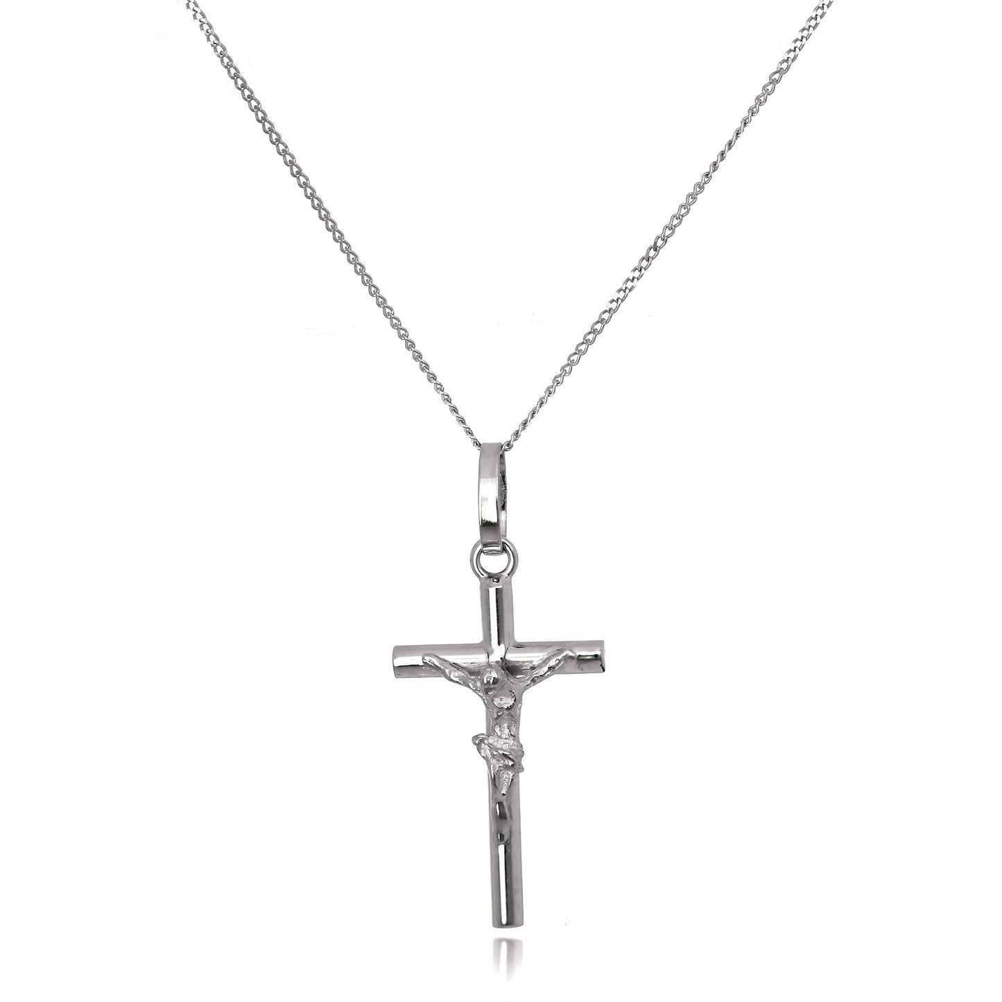 Pendentif crucifix en or blanc 9 carats sur chaîne de 40 à 50 cm
